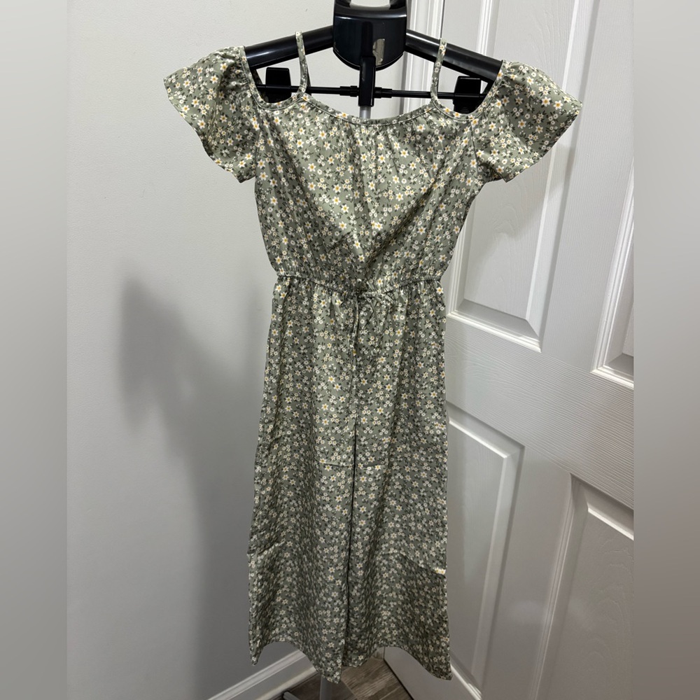 Girls Floral Green Off-Shoulder Jenna & Jessie Jumpsuit